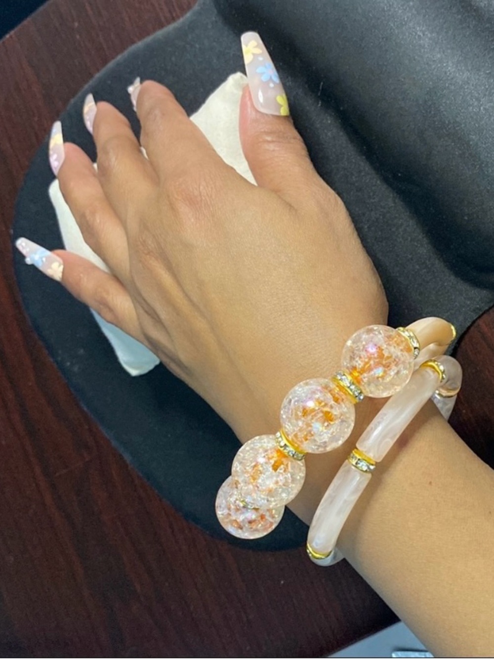 Elegant Pink and Gold Bracelet  Bangle Set